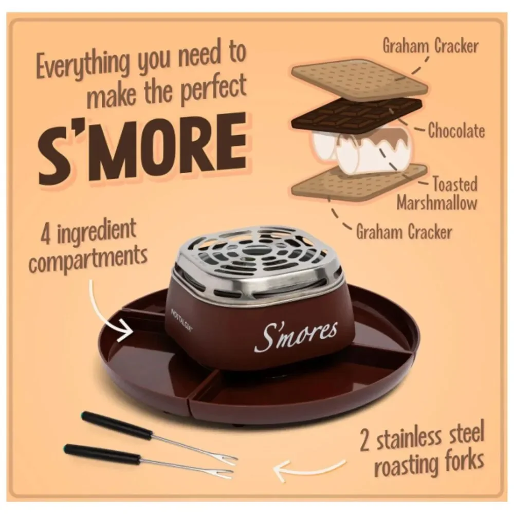 S'MORES KIT by Nostalgia SMM200 Indoor Electric Stainless Steel S'mores Maker